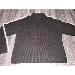 Ann Taylor Petite XS Black White Trim Rib Knit Sweater Pullover NWT